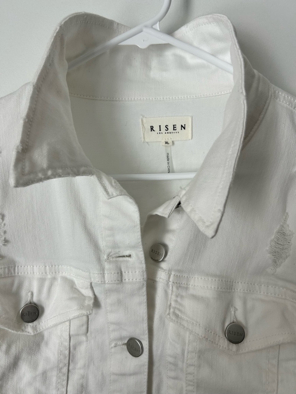 NWOT Risen 3/4 Sleeve White Denim Jacket with stretch